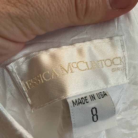 Vintage Jessica McClintock Girls Dress Size 8 White Embroidered Satin Formal - Picture 2 of 11